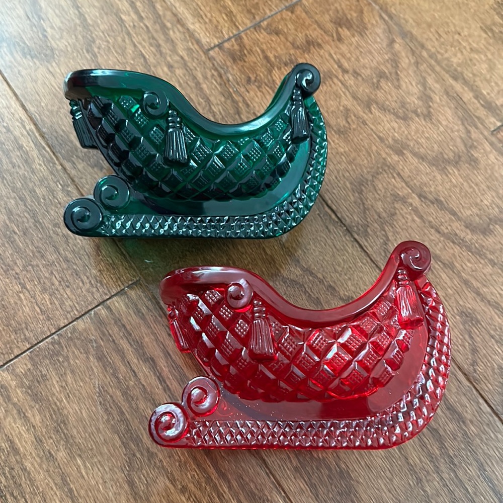 Plastic Christmas sled bowls/holders—set of 2
